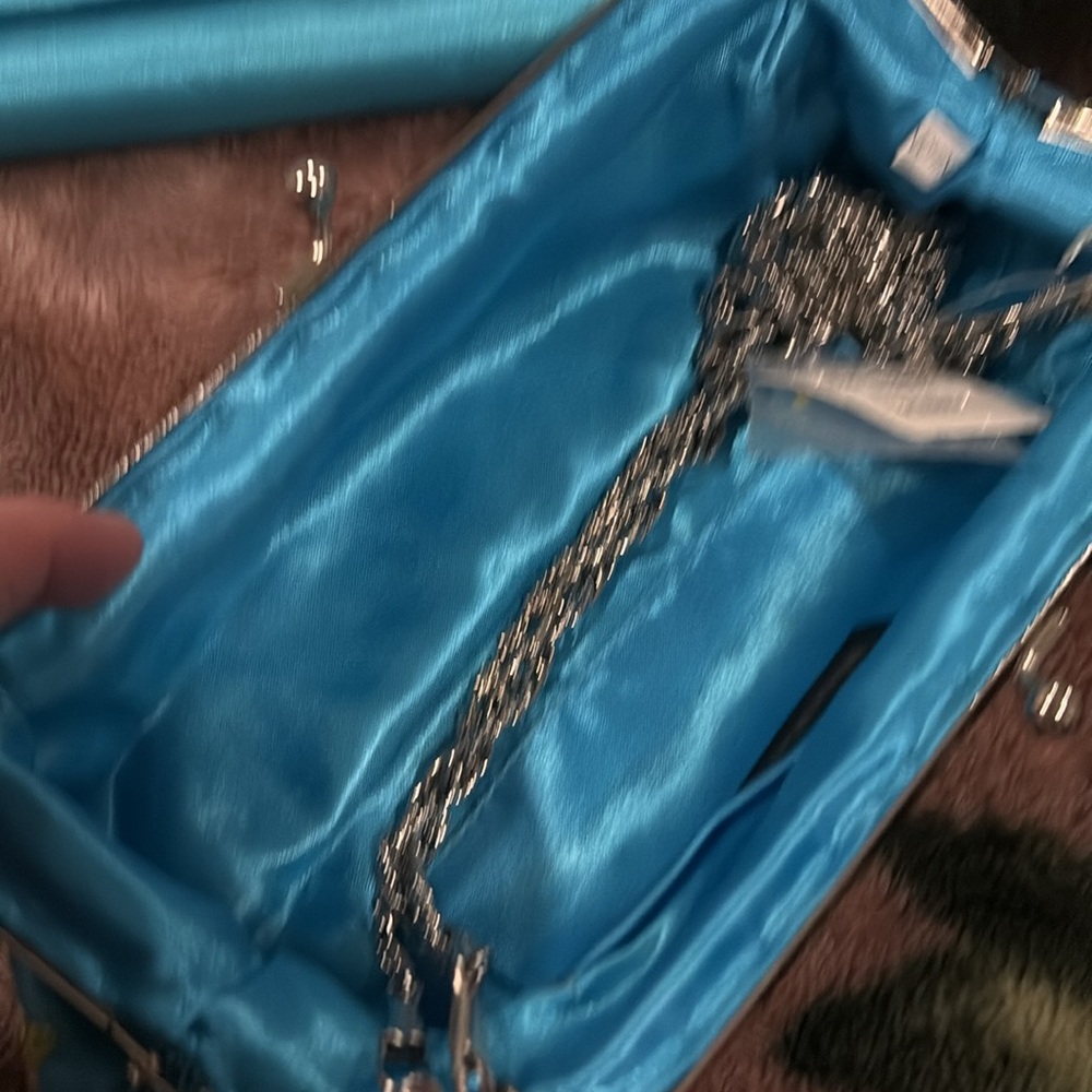 Beaded Clutch Fornal Party Handbag  looking blue new - Picture 4 of 5
